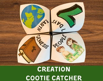 Days of Creation Bible Story Activity, Sunday School Trivia Game, In the Beginning Genesis 1 Printable Craft, Cootie Catcher Finger Puzzle