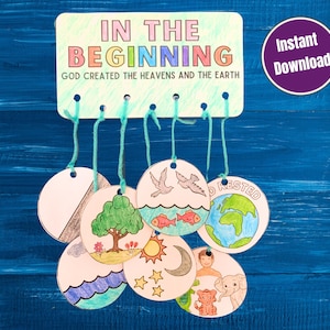 7 Days of Creation Craft, Sunday School Creation Lesson, Printable Kids Bible Coloring Craft, Christian Preschool, Genesis 1, Church Craft