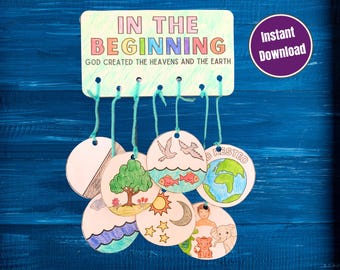 7 Days of Creation Craft, Sunday School Creation Lesson, Printable Kids Bible Coloring Craft, Christian Preschool, Genesis 1, Church Craft