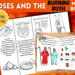 Moses and the Burning Bush Mini Book Bible Craft, Sunday School Lesson, Moses Bible Study Printable, Kids Bible Coloring Pages, Homeschool