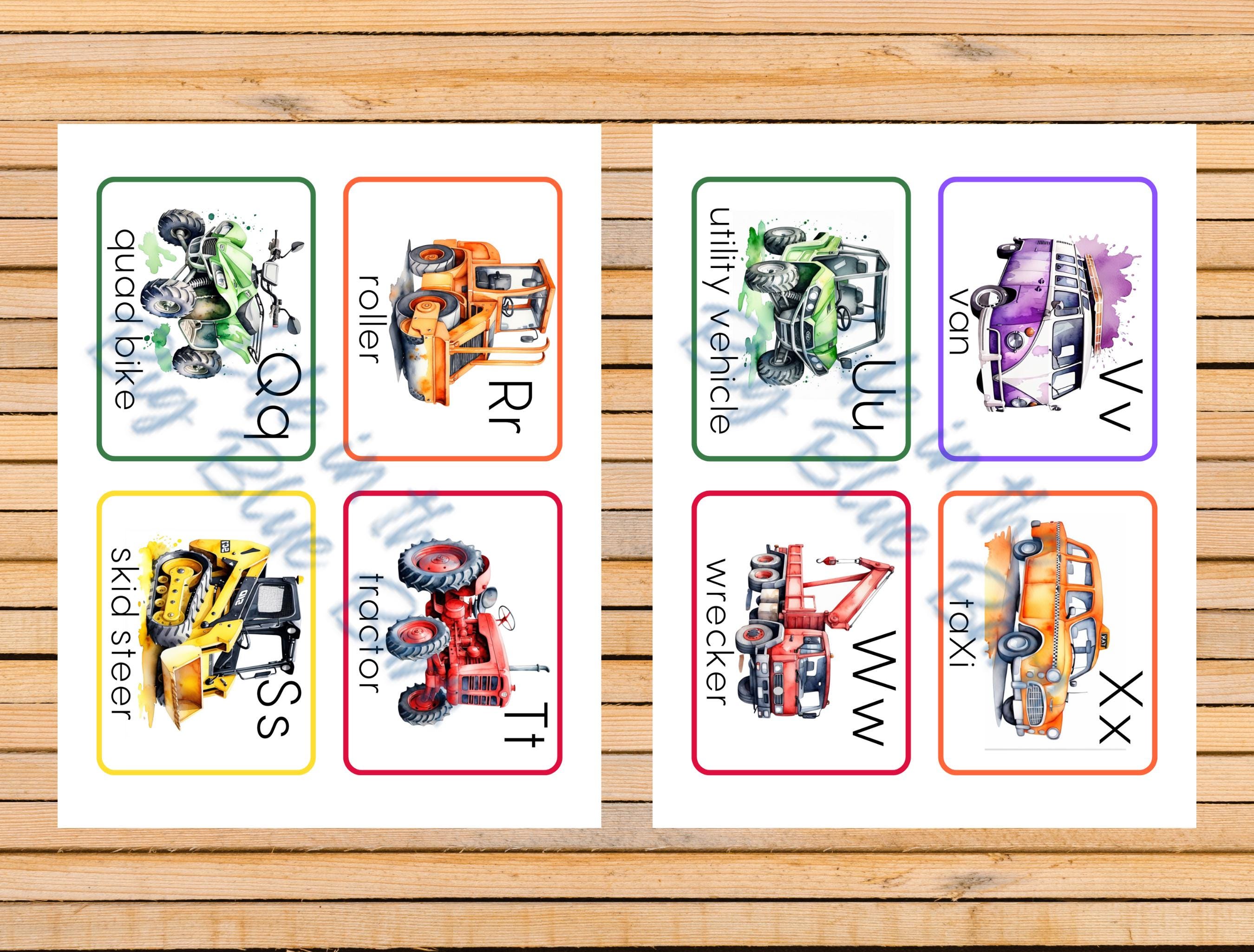 カーズ ABCカード Construction ABC Flashcards, A-Z Transportation Cards, Printable