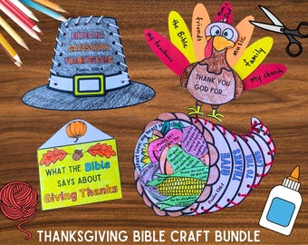 Thanksgiving Bible Craft BUNDLE, Fall Sunday School Activity, Christian Thankful Turkey Craft, Harvest Pilgrim Craft, Gratitude Bible Verses