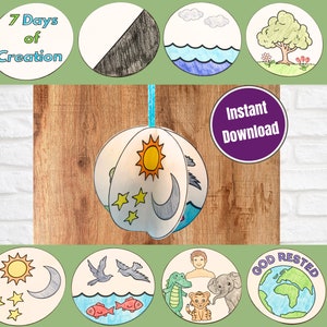 Creation Kids Bible Coloring 3D Craft, 7 Days of Creation Craft, In the Beginning Craft, Sunday School Bible Craft Kids, Christian Preschool