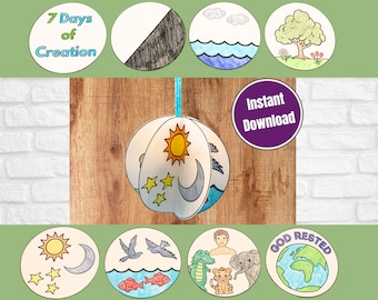 7 Tage der Schöpfung 3D Ball Handwerk | Am Anfang Kreation Handwerk | Sonntagsschulbibelhandwerk für Kinder | Kirche druckbare Aktivität