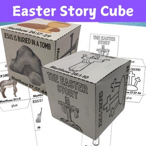 Easter Story Bible Craft Coloring Cube, Sunday School Bible Activity, Palm Sunday Printable Game, Holy Week Activity, Religious Easter Craft
