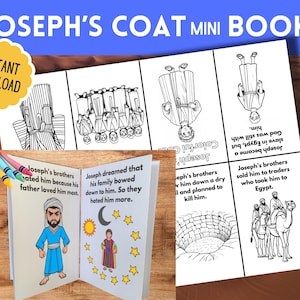 Joseph and the Coat of Many Colors Mini Book Bible Craft, Sunday School Lesson, Kids Bible Coloring Pages, Joseph the Dreamer, Kid&#39;s Church
