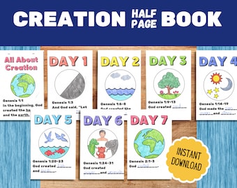 7 Tage der Schöpfung Halbseite Buchhandwerk, Schöpfungsbibel Malseiten, Kirche druckbare Bibelaktivität, Sonntagsschulstunde für Kinder