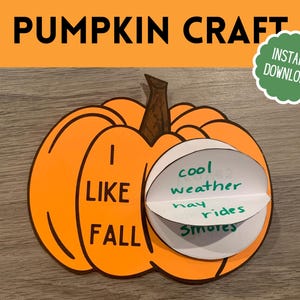 Fall Pumpkin Craft, Kids Preschool Kindergarten Pumpkin Craft, Printable 3D Pop Up Pumpkin Craft, Autumn Activity, Easy DIY Paper Pumpkin