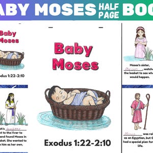 Nacimiento de Moisés, manualidad bíblica imprimible, lección de escuela dominical, páginas para colorear de la Biblia para niños, estudio bíblico de Moisés para niños, actividad del bebé Moisés
