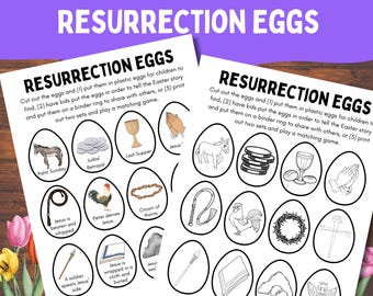 Resurrection Eggs, Easter Story Printable, Sunday School Bible Craft Games for Kids, Church Easter Activity, Religious Easter Advent Lesson