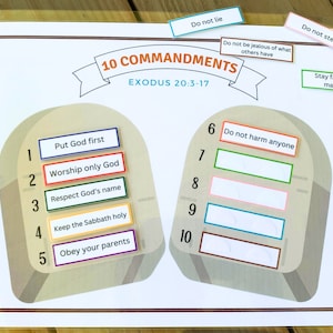 10 Commandments Christian Preschool Activity, Sunday School Kids Bible Study Puzzle, Printable Bible Matching Game, Printable Bible Activity