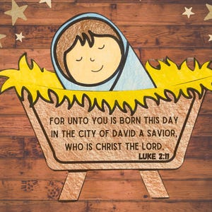 Manualidad bíblica navideña para niños, manualidad para la escuela dominical sobre el nacimiento de Jesús, actividad de Adviento con el pesebre, historia religiosa navideña imprimible