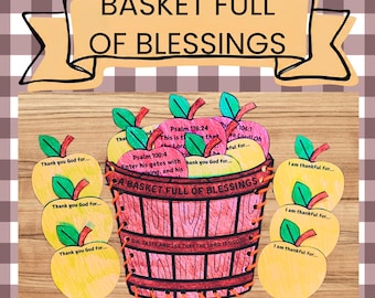 Fall Apple Basket Craft, Autumn Thanksgiving Craft for Kids, Sunday School Bible Lesson, Fine Motor Christian Harvest Printable