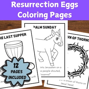 Easter Sunday School Coloring Pages, Resurrection Eggs Coloring Sheets, Christian Preschool, He is Risen Printable, Holy Week Activity
