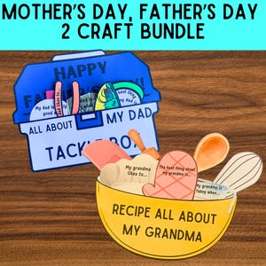 Moederdag Vaderdag Ambachtelijke BUNDEL, alles over mijn moeder vader Afdrukbare kleuractiviteit, zelfgemaakte kaart, doe-het-zelfcadeau voor ouders, verjaardagskaart