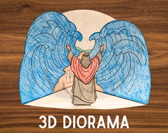Moses Parting the Red Sea Craft, Printable Sunday School Bible Activity, Exodus Old Testament Christian Preschool Bible Coloring Pages