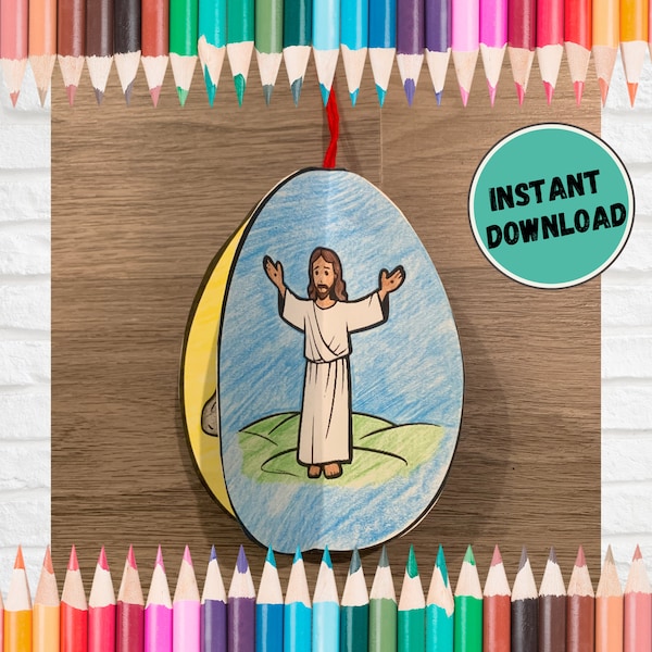 Historia de Pascua Decoración de huevos 3D / Manualidad bíblica de escuela dominical para niños / Actividad de Pascua de la iglesia / Lección de escuela dominical para colorear imprimible