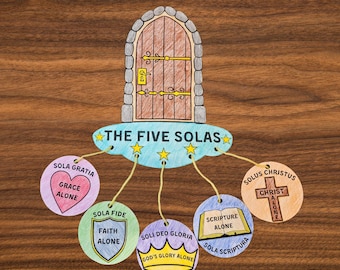 The Five Solas Bible Craft for Kids, Printable Reformation Day Sunday School Activity, Hanging Mobile Template, Christian Homeschool Lesson