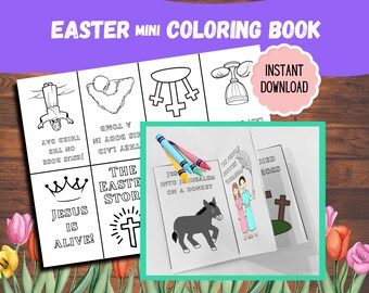 Easter Story Mini Book, He is Risen Craft, Easter Sunday Craft, Bible Coloring Printable, Holy Week Activity for Kid, Religious Easter Craft