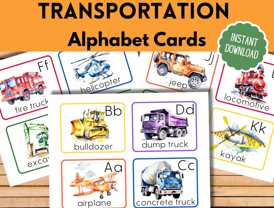 Construction ABC Flashcards, A-Z Transportation Cards, Printable ...