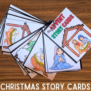 Adventsgeschichtenkarten, Die Weihnachtsgeschichtenkarten, Krippenkalender, Druckbare Bibel-Malseiten für Kinder, religiöses Advents-Devotionalienhandwerk