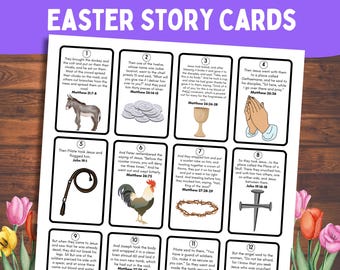 Easter Story Cards for Kids, Sunday School Easter Bible Lesson, Church Easter Devotional Activity, Resurrection Eggs Printable