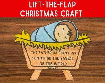 Christmas Nativity Craft, Baby Jesus Sunday School Activity, Advent Bible Activity, Religious Coloring for Kids, Birth of Jesus Printable