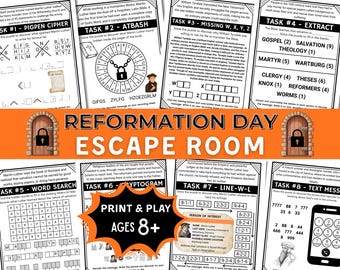 Reformation Day Escape Room Game, Printable No-Prep Church History Challenge, Mystery Adventure, Family Party Game Night, Sunday School