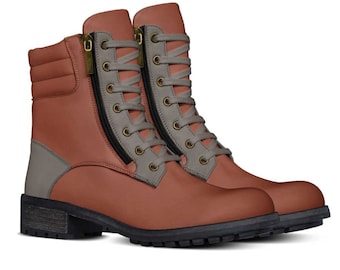 Women Zip Military Boots, Calf leather, Hand made, Made to order, Made in Italy, Autunno Orange Color.