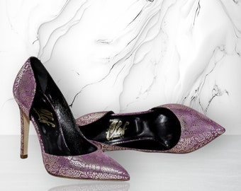 Ladies High Heel, d'Orsay Pumps, Genuine Calf Leather, Laser Leather, Platinum Rose Color.