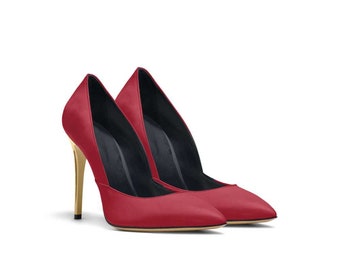 Ladies Simple Cut High Heel,  , High heel Pumps ,Genuine Eco Bio Vegan  Leather, Made to Order