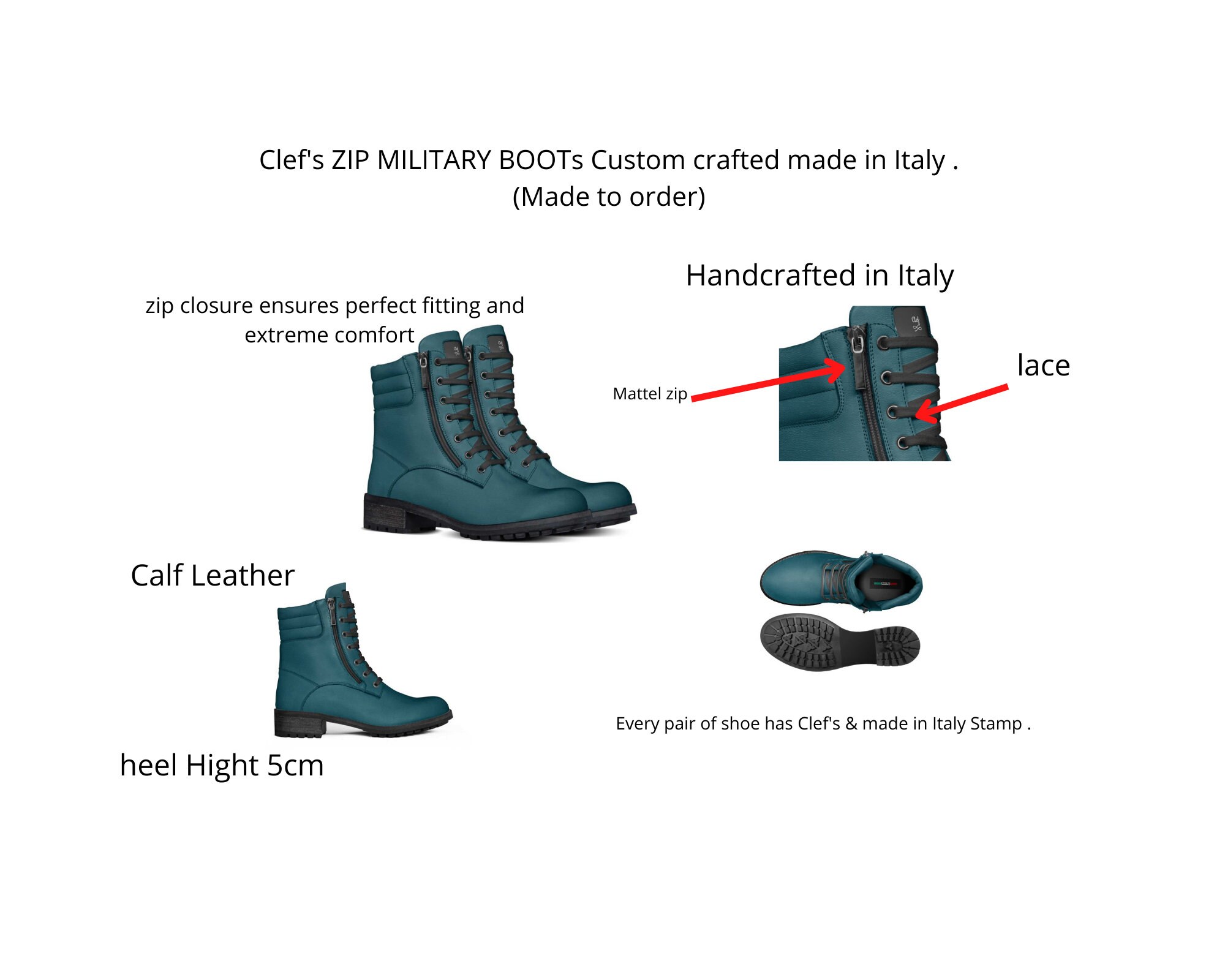 Women Zip Military Boots Custom Crafted 