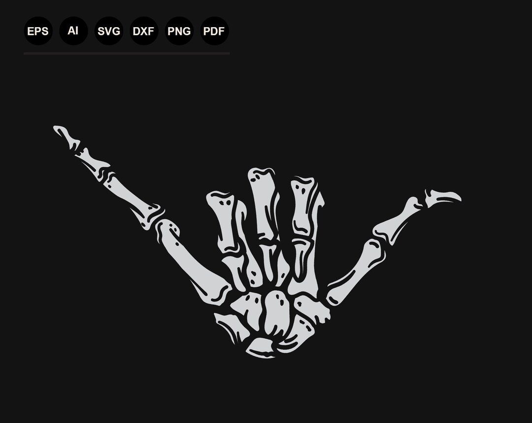 Skeleton Hand Hang Loose Svg, Shaka Skeleton Hand Vector Sign