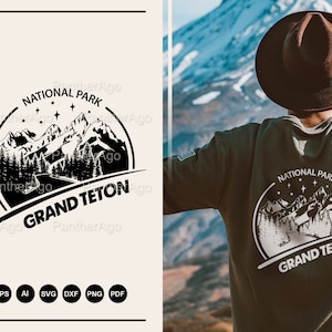 Grand Teton National Park SVG Design, Badge Design, Vinyl Dekor, Sublimation Design, Sofortiger Download, SVG Skalierbare Vektor Grafik