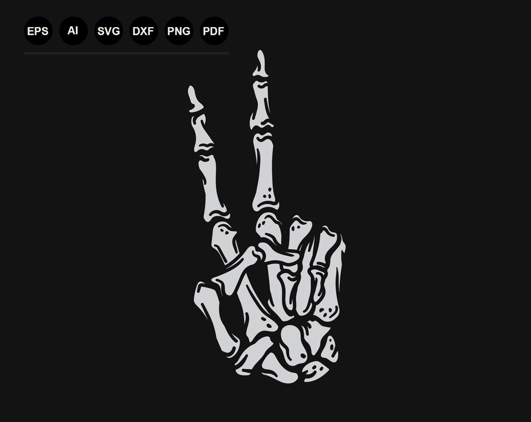 Skeleton Hand Peace Sign Svg, Skeleton Hand Vector Sign, Silhouette Svg