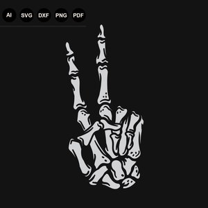 Skeleton Hand Peace Sign Svg, Skeleton Hand Vector Sign, Silhouette Svg, Vinyl Decal, Vector Cut Files, Cricut, Descarga digital