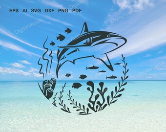 Shark Svg, Sea Life, Silhouette Design, Under the Sea Cricut File, Great White Shark, Bathroom Decal, SVG Cricut Projects