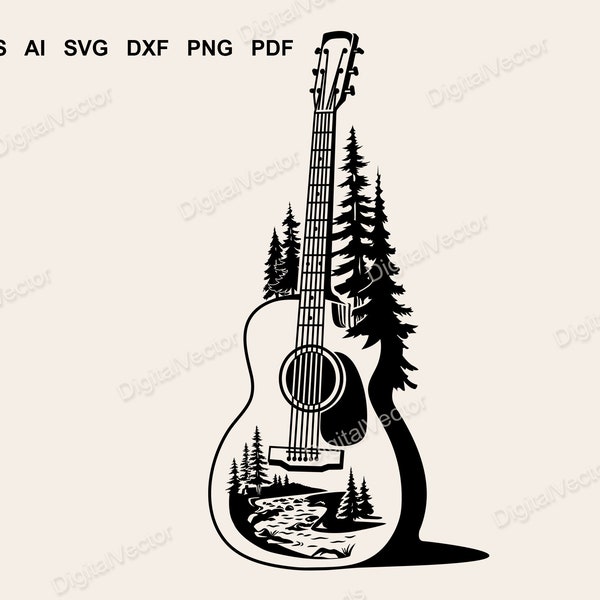 Acoustic Guitar Svg, 2nd, Forest, Sound of Nature Svg, Mountain River, Country Music Svg, Sublimation Design, SVG Scalable Vector Graphics