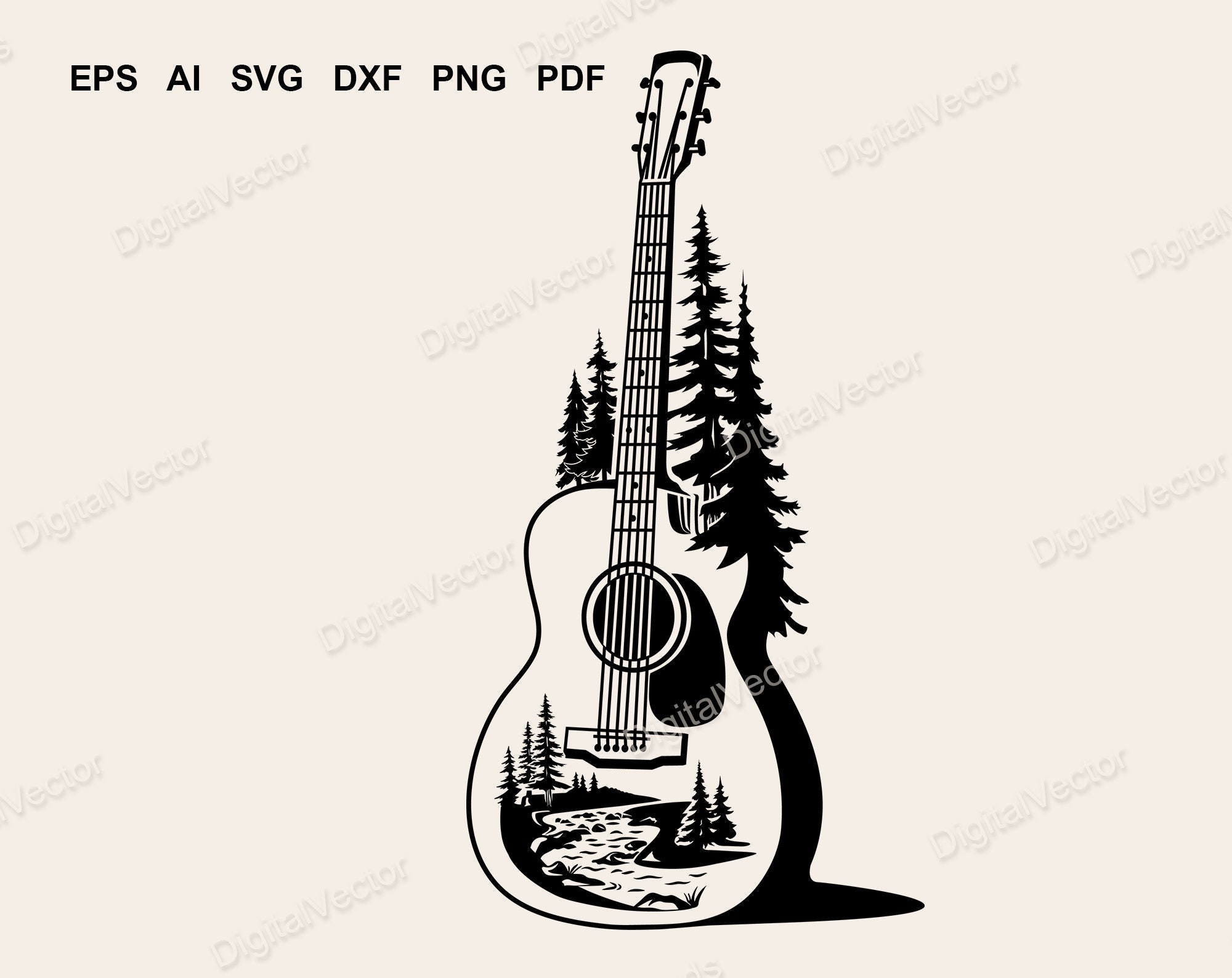 Acoustic Guitar Svg, 2nd, Forest, Sound of Nature Svg, Mountain River, Country Music Svg, Sublimation Design, SVG Scalable Vector Graphics