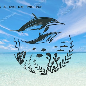 Dolphin Svg, Sea Life, Silhouette Design, Under the Sea Cricut File, Sea Animals Clipart, Dolphin Bathroom Decal, SVG Cricut Projects