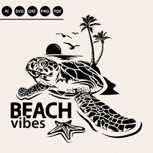 Meeresschildkröte Svg, Beach Vibes Svg, Silhouette Design, Palme, Sublimation Design, SVG, Skalierbare VektorGrafik