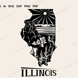 Illinois Svg, Silhouet, Prairie State, Land of Lincoln, Violet Flower, Corn Fields, Shawnee National Forest, SVG Scalable Vector Graphics