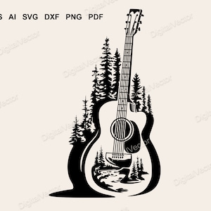 Acoustic Guitar Svg, Forest, Sound of Nature Svg, Mountain River, Country Music Svg, Sublimation Design, SVG Scalable Vector Graphics