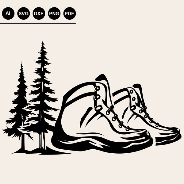 Hiking Boots Svg, Hiking Silhouette, Hiking is My Therapy, Adventure Vector, Into the Wild, SVG Scalable Vector Graphics