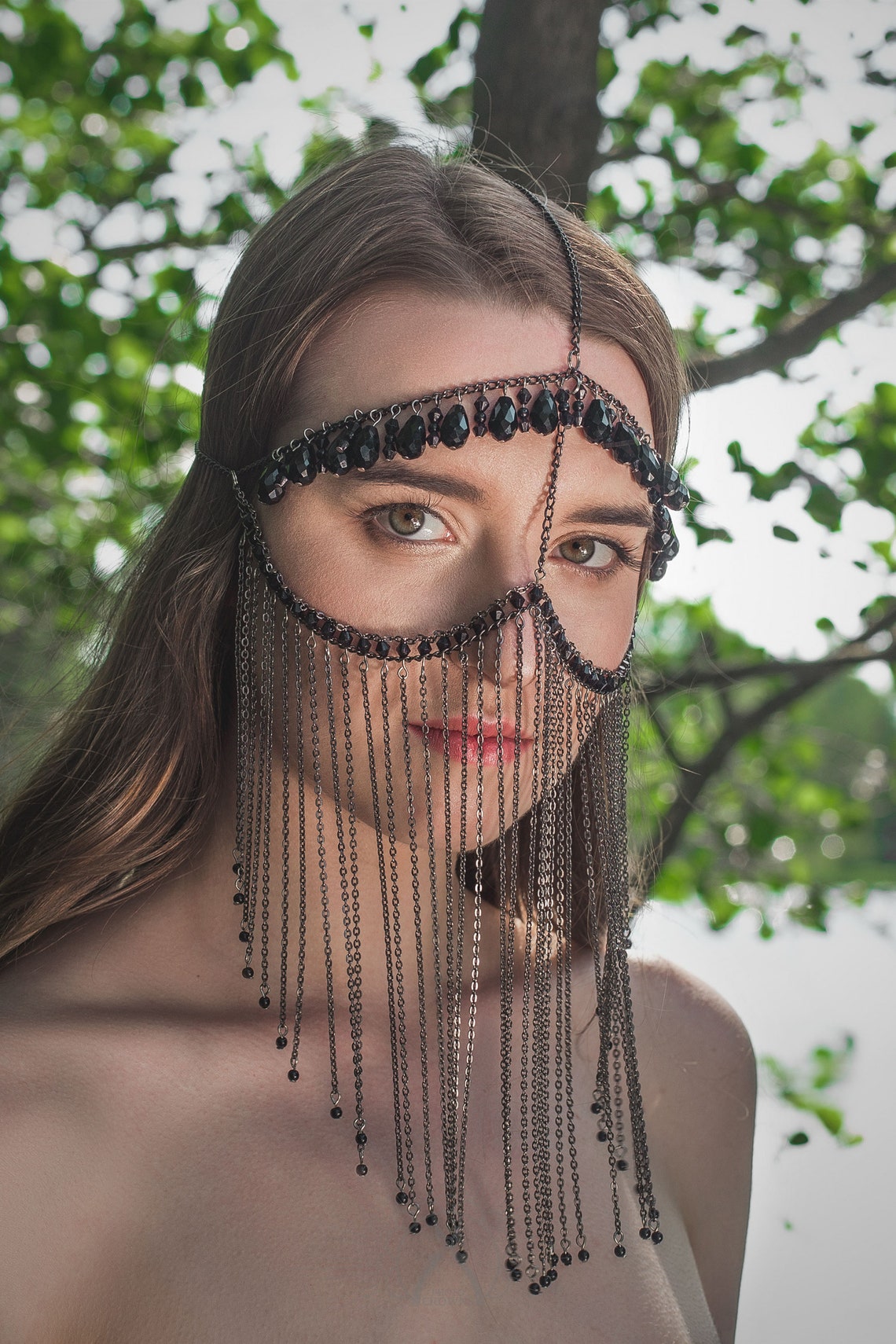 Black face chain veil Chain face mask Women Festival Etsy