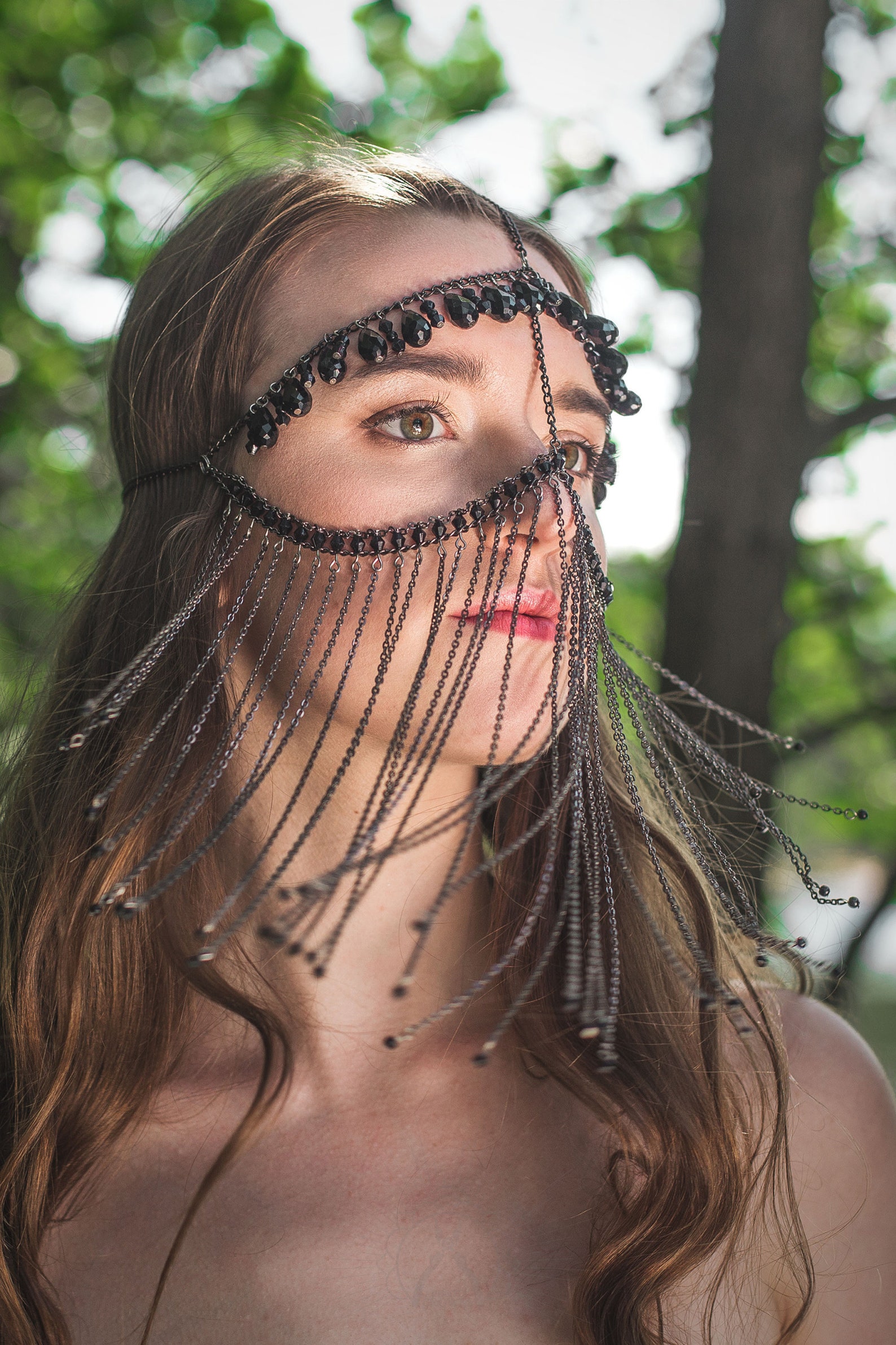 Black face chain veil Chain face mask Women Festival Etsy