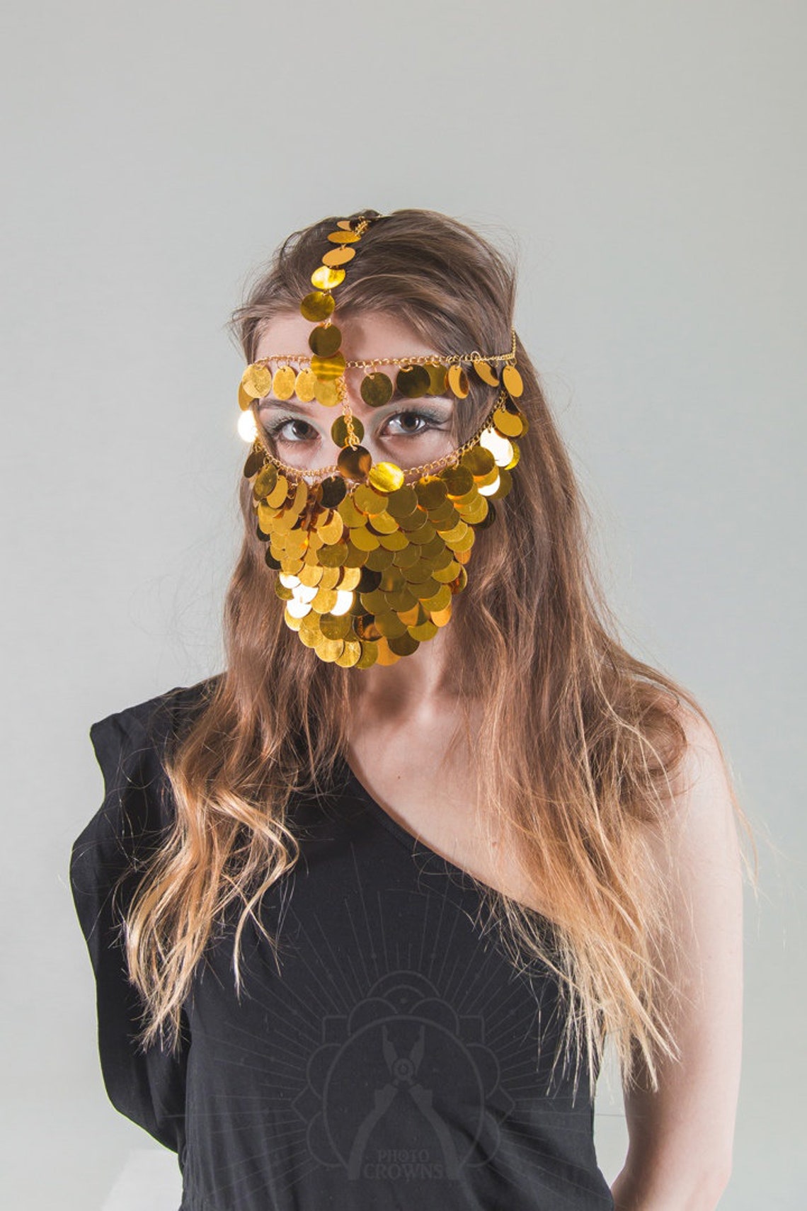 Golden face mask Face Veil Sequin veil Sequin mask Etsy