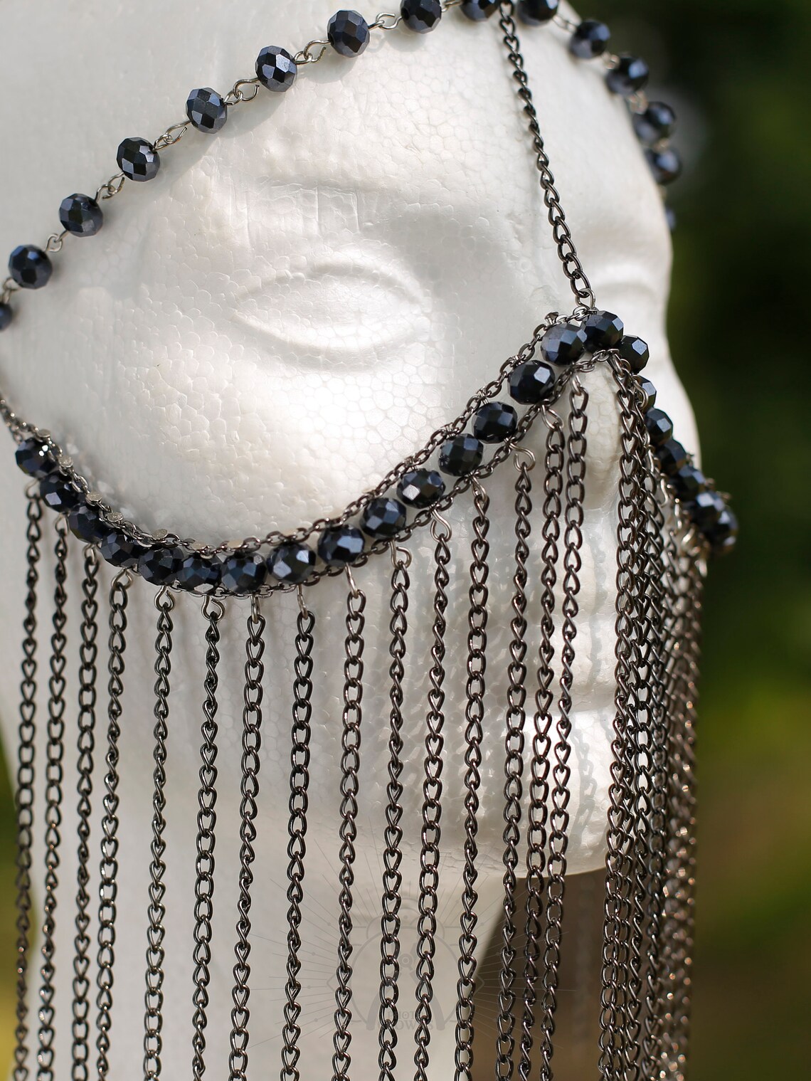Black face chain veil Chain face mask Face jewelry Face Etsy