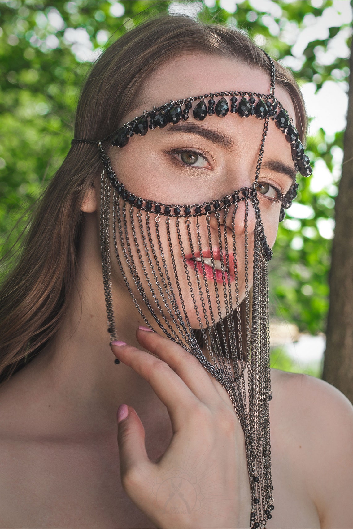 Black face chain veil Chain face mask Women Festival Etsy