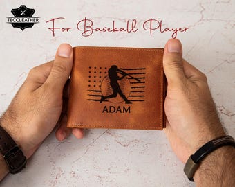 Personalized Baseball Wallet Gift for Baseball Coach, Baseball Fan Christmas Gift, Leather Wallet Gift Mens, College Student Graduation Gift